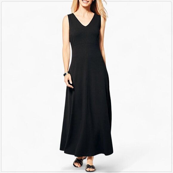 Talbots Dresses & Skirts - Talbots Long Black Casual Stretch Jersey Knit Maxi Sleeveless Dress NEW NWOT S